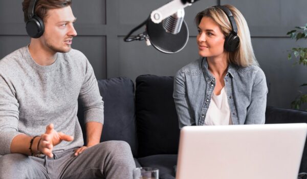 Man and woman having an interview at the office